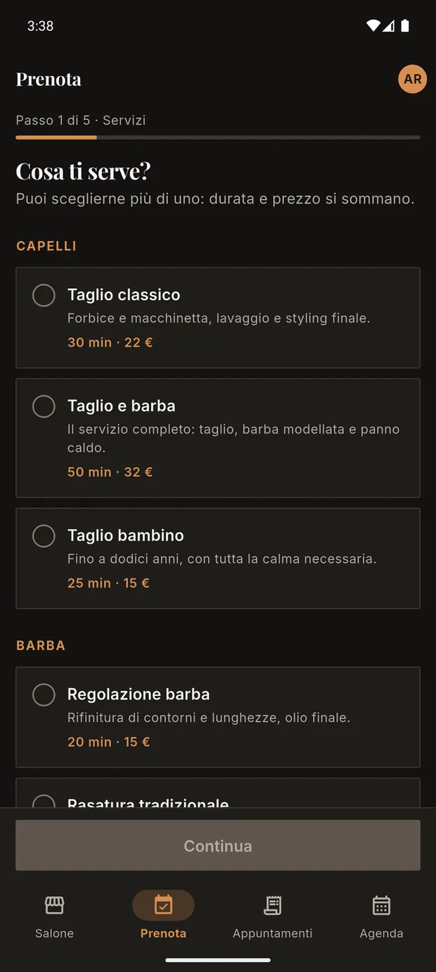 BarbierItalia: il flusso di prenotazione passo per passo