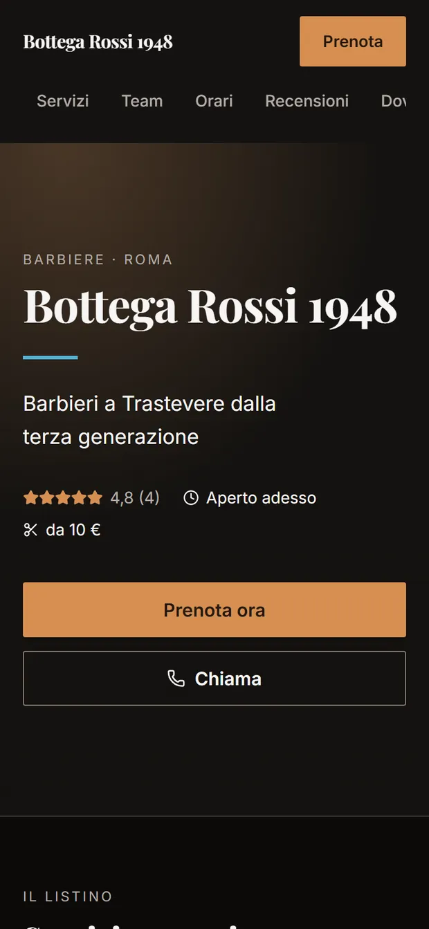 BarbierItalia: il sito del salone nel preset di stile Classico